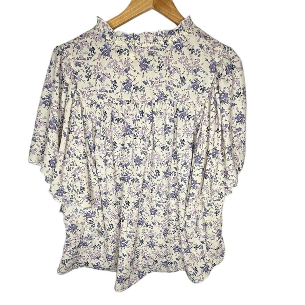 bishop + young White and Lavender Floral Flutter-Sleeve Blouse - Picture 7 of 8